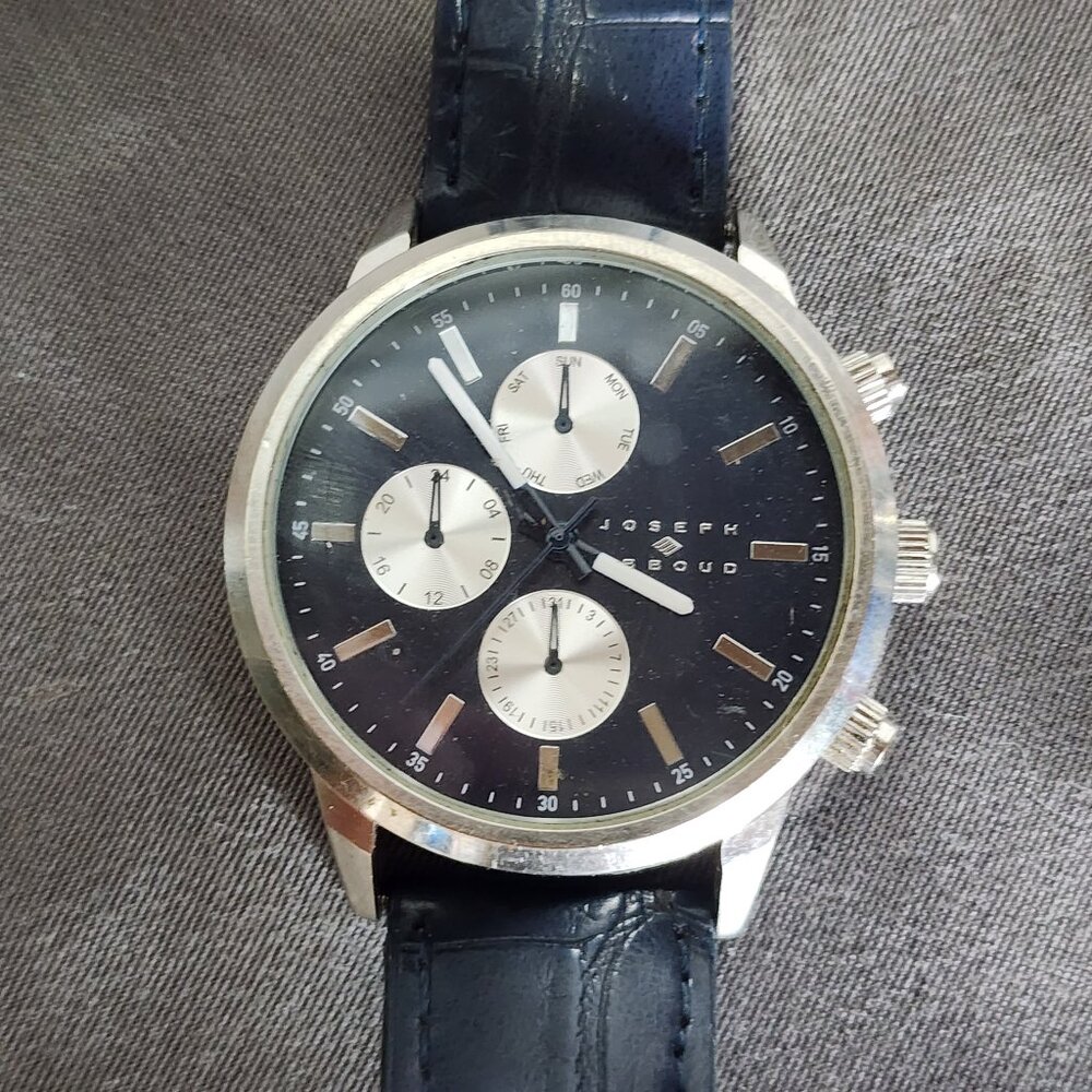 Joseph Abboud Navy Blue Three Dial Japan Movement AB/5042SV Vegan Leather Watch